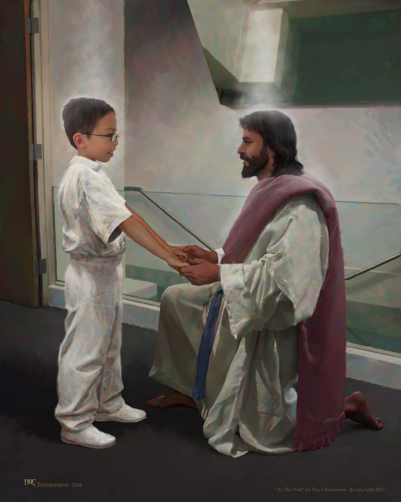 Painting of Jesus Christ with my son on his baptism day 